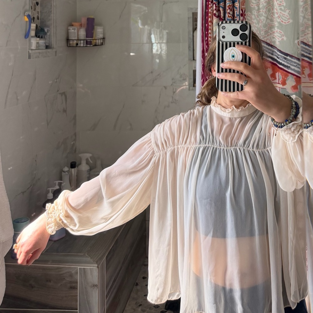 Zara Cream sheer Ruffle Blouse - Picture 5 of 5